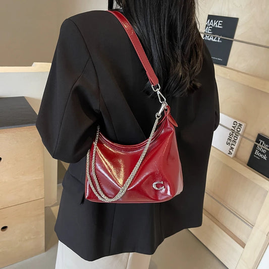 Women’s PU Leather Casual Tote & Chain Sling Bag – Large-Capacity Under-Arm Satchel with Multi-Pockets