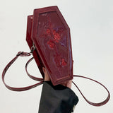 Women’s Coffin Satchel Cartoon Gothic Crossbody Bag – Rose Print Y2K Cellphone Pouch