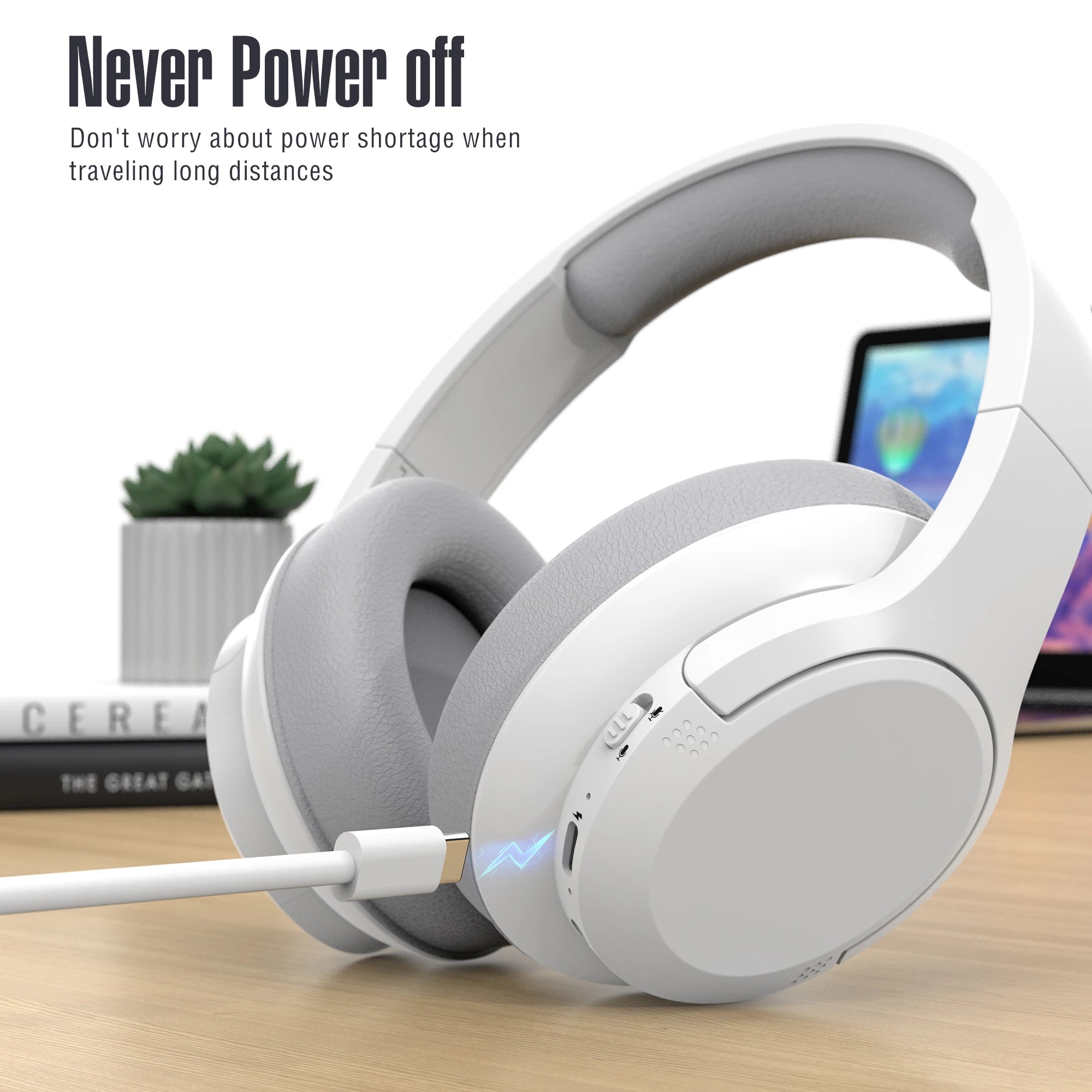 Wireless Over-Ear Bluetooth Headphones with 48h Playtime & Built-in Mic – HiFi Stereo, Foldable Lightweight Design