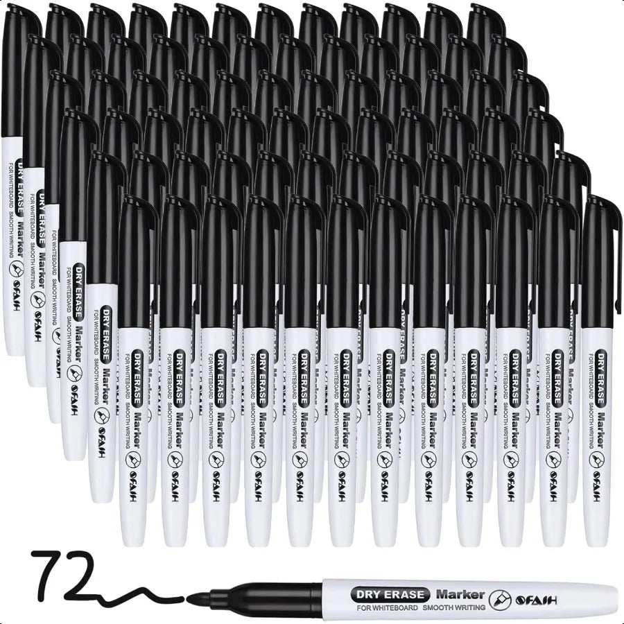 Fine Tip Dry Erase Markers – 72 Pack Black Whiteboard Erasable Markers, Bulk Classroom, Office & Home Use