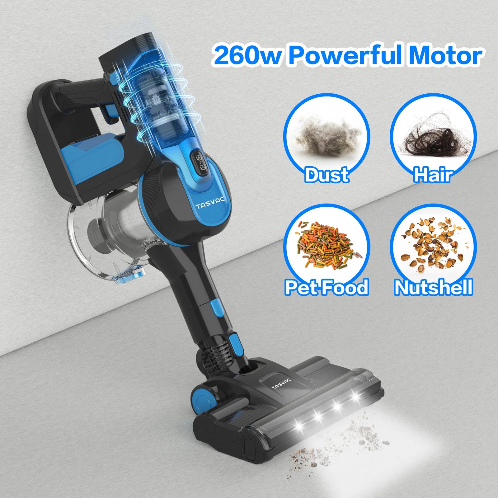 TASVAC S8 Cordless Vacuum Cleaner – 28KPa 260W 9-in-1 Stick Vac for Hardwood, Pet Hair & Car Cleaning