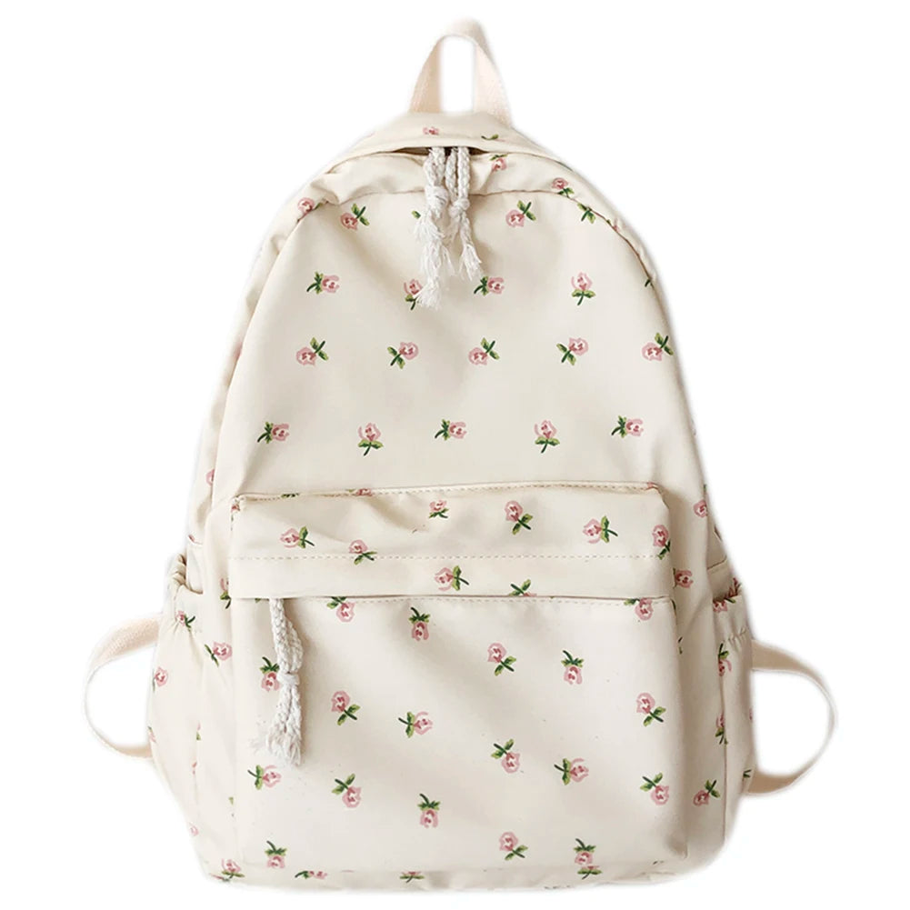 Floral Print Backpack with Pendant for Women & Girls – Large Capacity Student School & Travel Bookbag