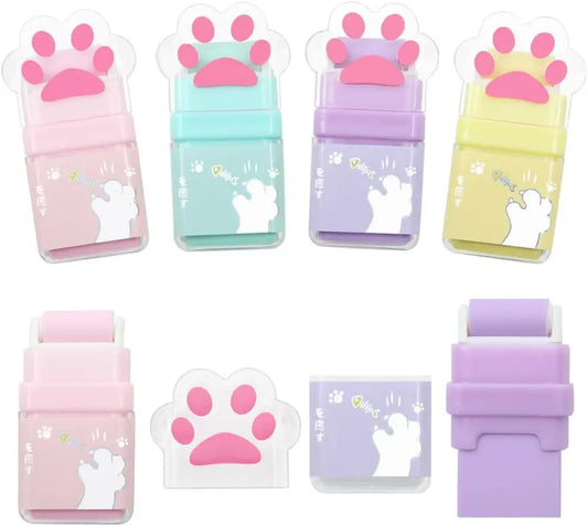 Cute Paw Roller Erasers – 4-Pack Rubber Erasers with Built-In Shaving Roller Case