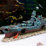 AquaFort Warship Wreck Aquarium Ornament – Realistic Shipwreck Cave Decoration for Fish Tanks