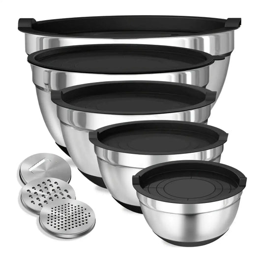 8-Piece Stainless Steel Mixing Bowls with Airtight Lids & Non-Slip Bottoms – Kitchen Prep & Serve Set