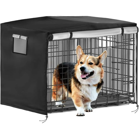 Dog Crate Cover 54" – Heavy Duty 420D Waterproof Pet Kennel Sunshade for Wire Dog Cages (Black)