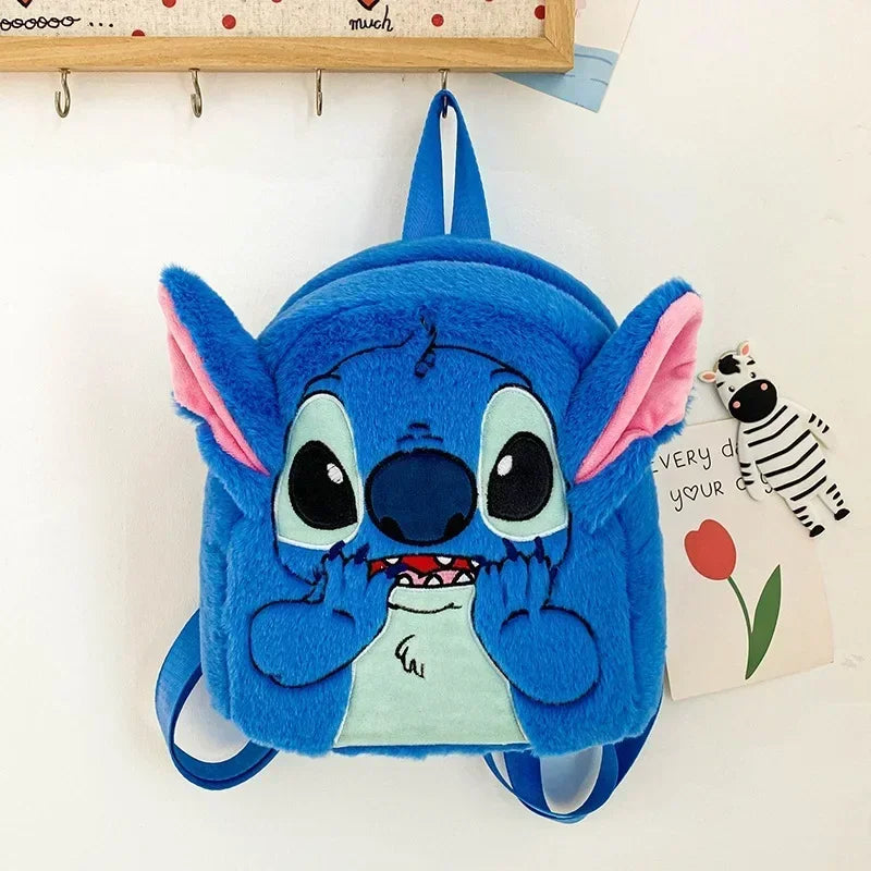 Japanese INS Plush Stitch Backpack – Cute Cartoon Large-Capacity School Bag | Soft Kindergarten Backpack for Kids