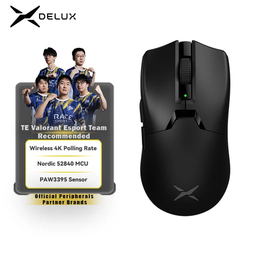 Delux M800 Ultra Lightweight Gaming Mouse – 55g PAW3395 Sensor, Tri-Mode Wireless/Bluetooth/Wired, 26,000 DPI & 4K Compatible
