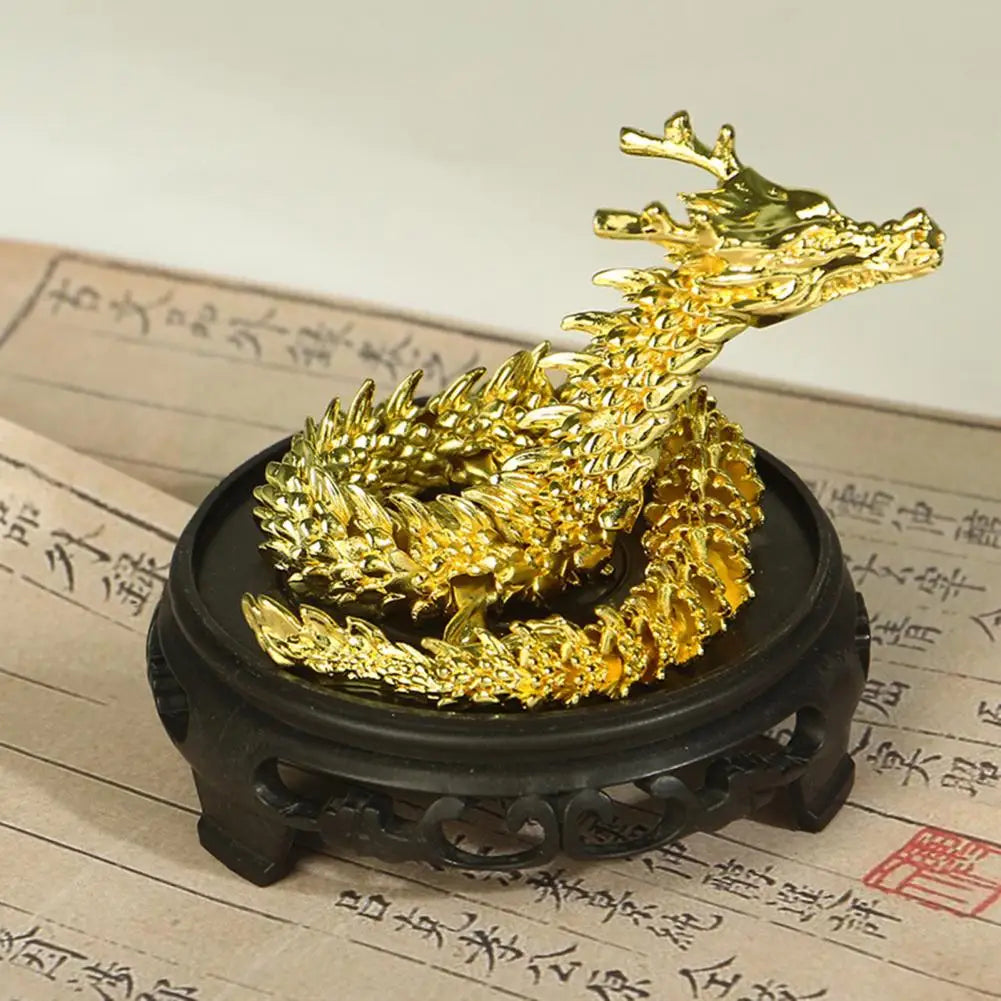 3D Printed Chinese Dragon Figurine – Movable Articulated Golden Loong Model for Desk Display & Home Decoration