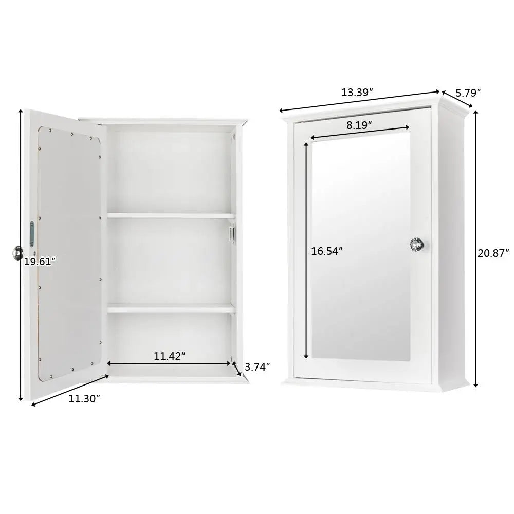 White Wall-Mounted Bathroom Cabinet with Mirror – Single Door Storage Unit
