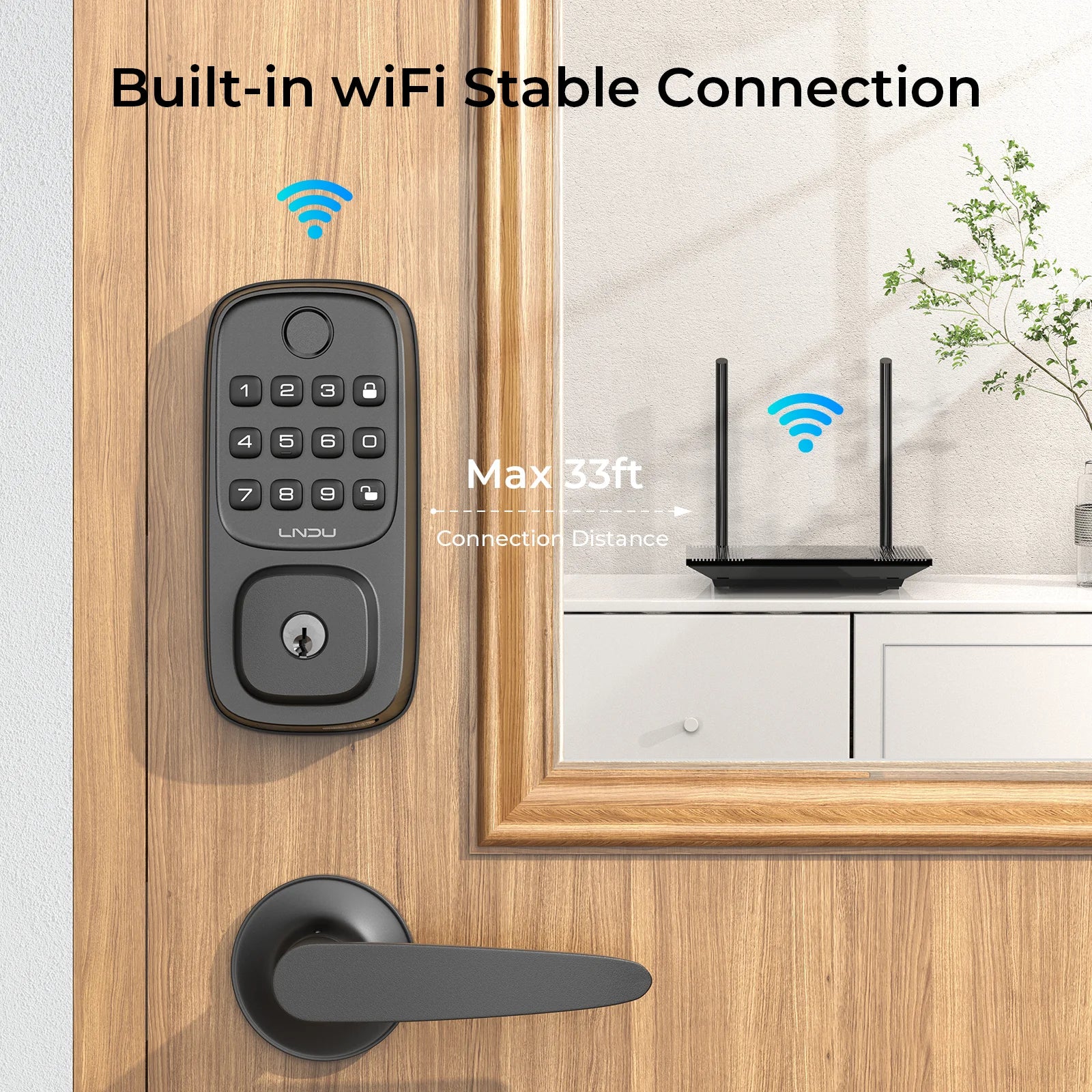 LNDU WL01 Smart Lock – WiFi Entry Deadbolt with Fingerprint, App Control & Rechargeable Battery