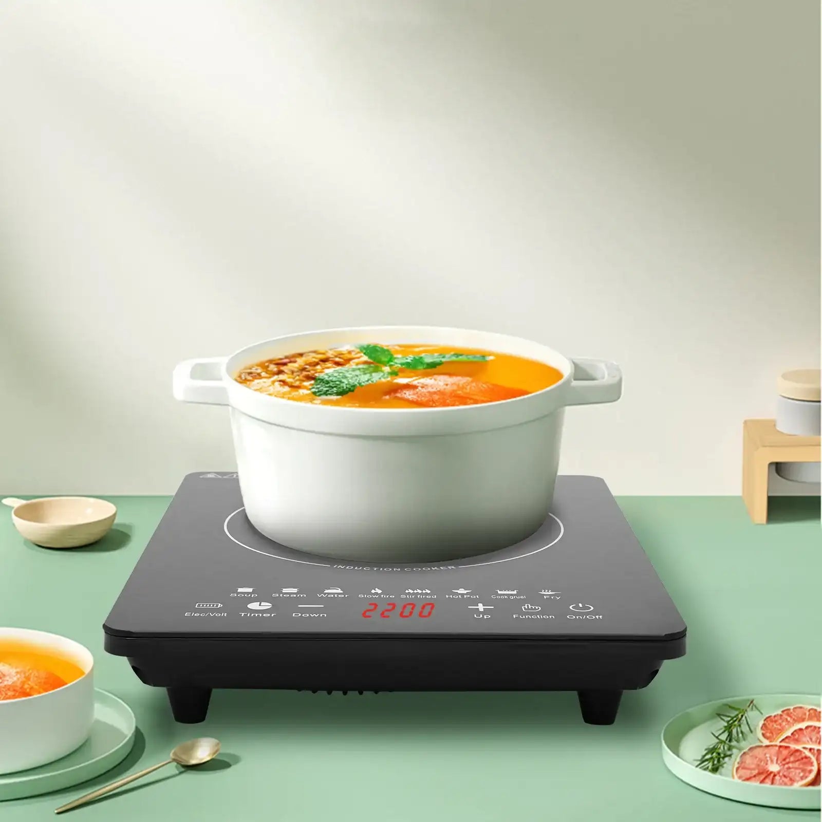 750 W Electric Induction Countertop Burner with Touch Panel – 8 Cooking Preset Programs, Adjustable Power & LCD Display