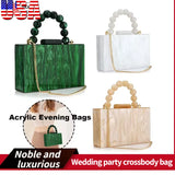 Pearl Marble Dark Green Acrylic Evening Crossbody Bag – Luxury Flap Purse for Weddings, Parties & Chic Beach Events