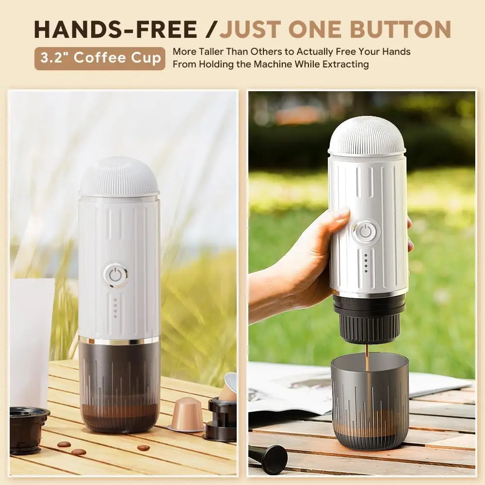 Rich Crema Portable Electric Espresso Maker – Self-Heating, 2-in-1 Extraction System for Travel, Car & Hiking