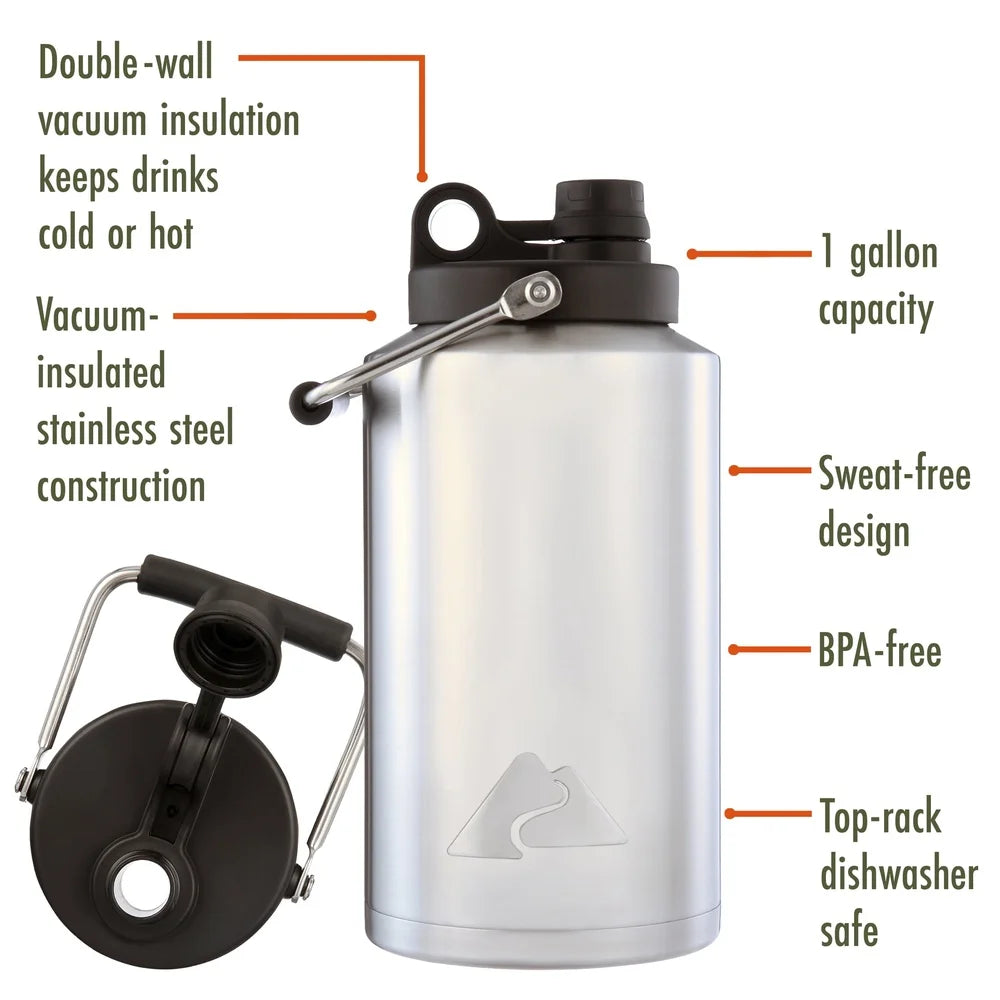 1 Gallon Insulated Stainless Steel Water Jug – Vacuum Sealed Outdoor Hydration Container
