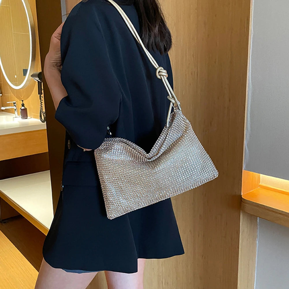 Women’s Diamond Rhinestone Shoulder Bag – Chic Elegant Tote Handbag with Adjustable Strap
