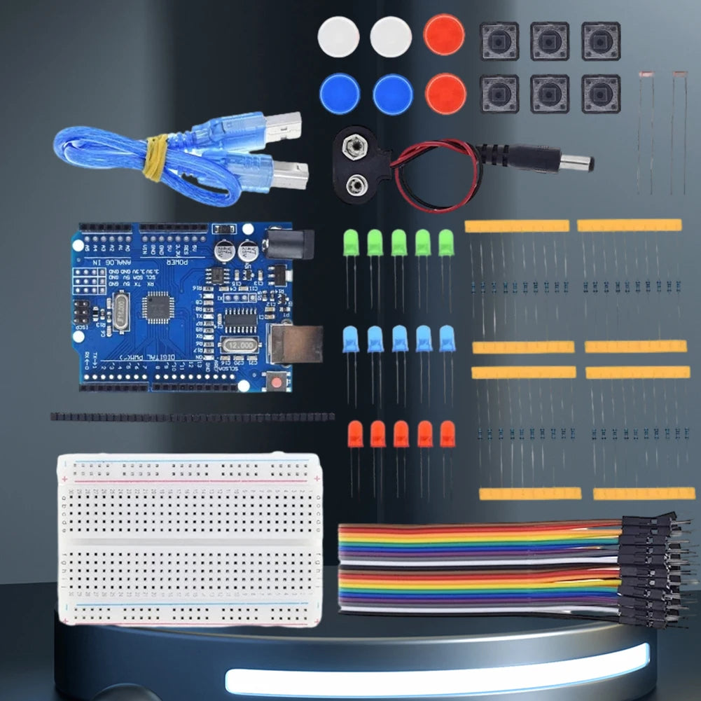 13-in-1 Mini Breadboard Starter Kit – USB Power + 3-Color LEDs & Jumper Wires for Arduino DIY Lab