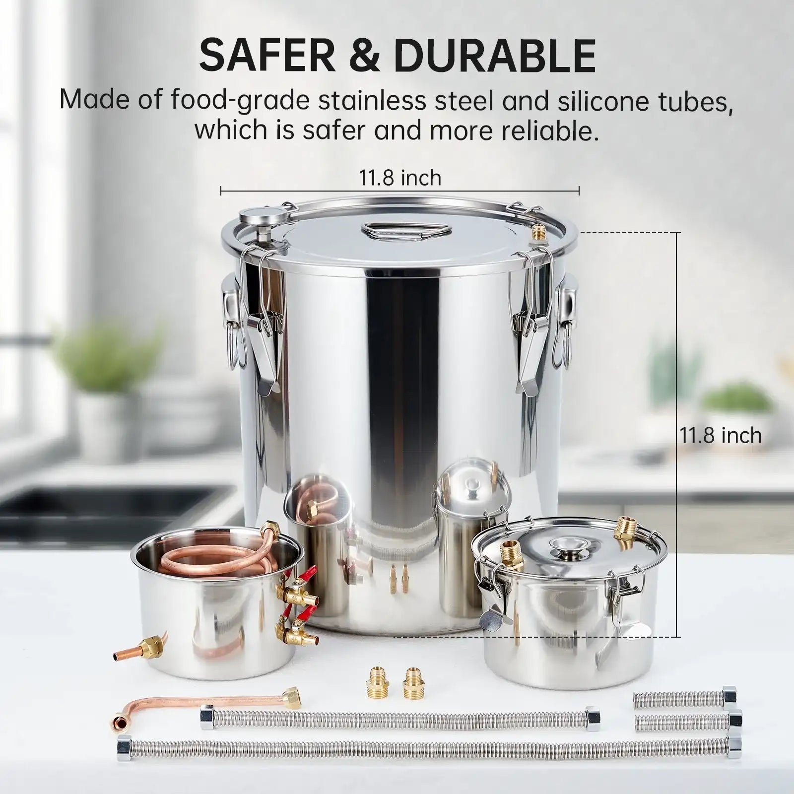 5 Gallon (19L) Stainless Steel Water & Alcohol Distiller – Home Brewing DIY Kit with Built-in Thermometer, Copper Tube & Water Pump