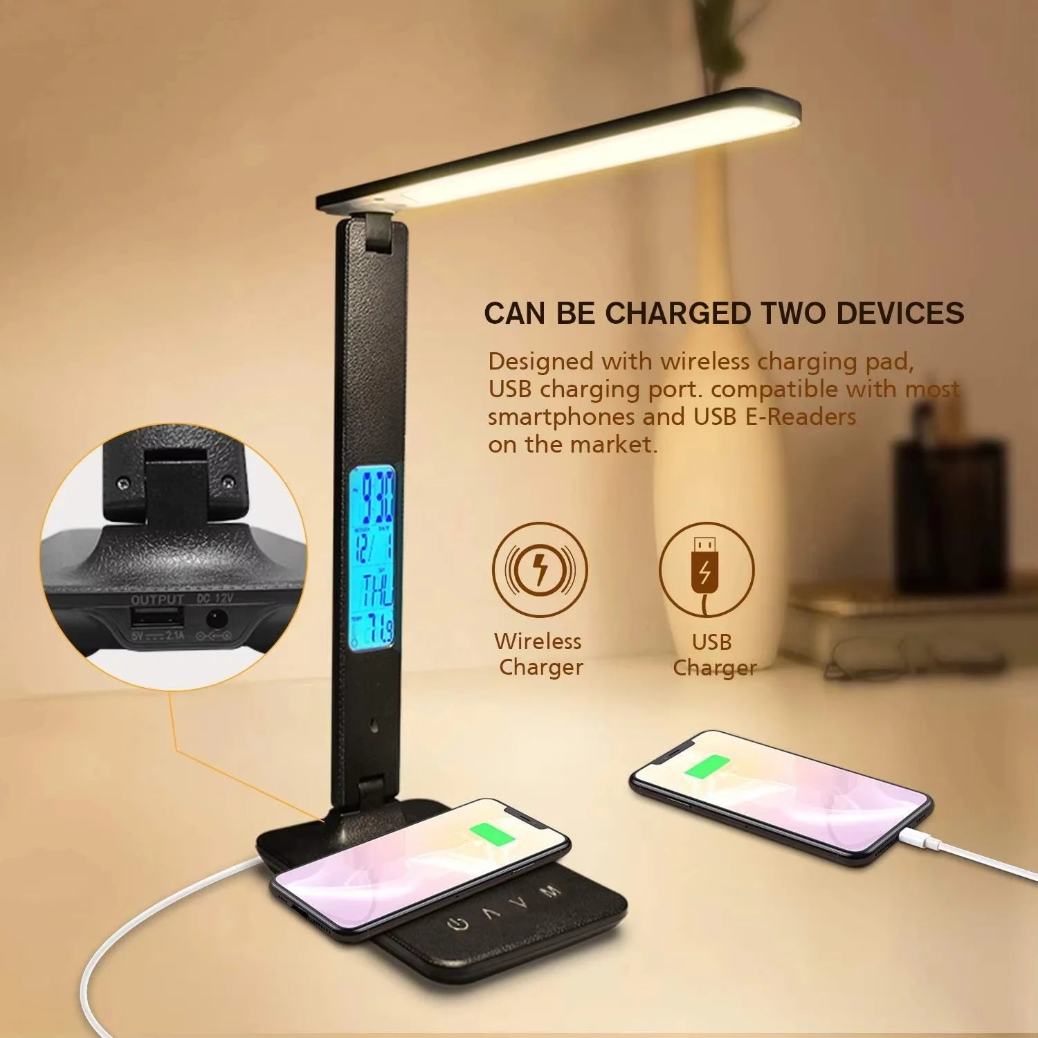 💡 LAOPAO 10W Qi Wireless Charging LED Desk Lamp – Dimmable Sliding Control, USB Port, Auto Timer & Night Light