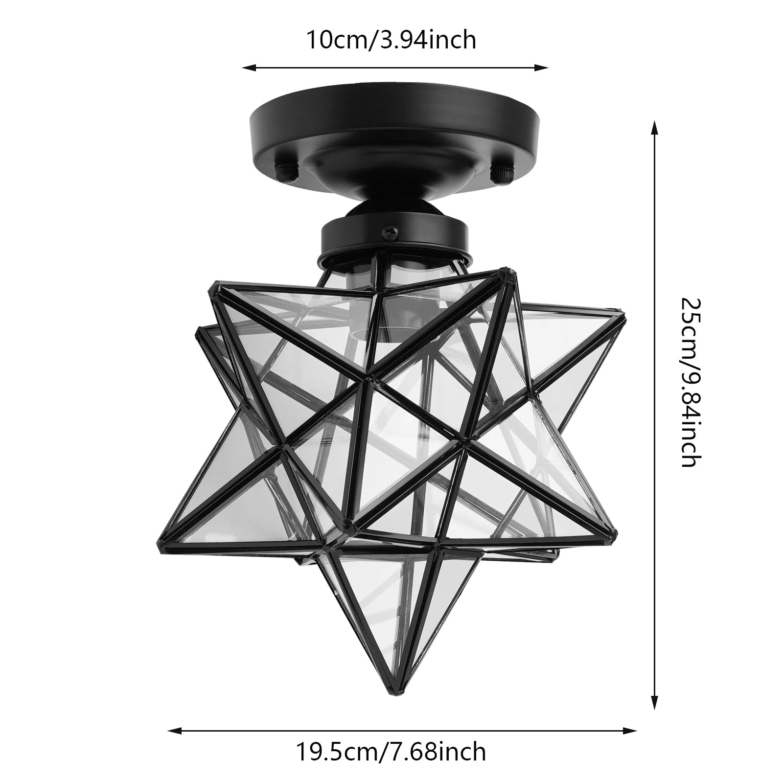 Star-Shaped Ceiling Light – Black Linear Flush Mount Lamp with Clear Glass Shade | Vintage Modern Chandelier