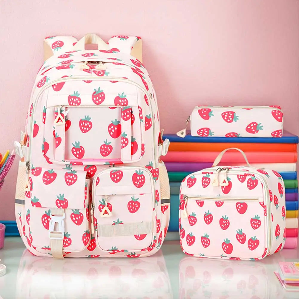 3-Piece Kids School Backpack Set – Lightweight Student Bag with Lunch Box & Pencil Case | Elementary & Middle School Girls