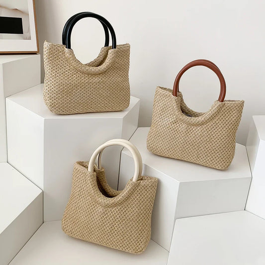 Women’s Summer Straw Shopping Tote – Large-Capacity Open Top Handle Bag for Vacation, Travel & Daily Casual Outfits