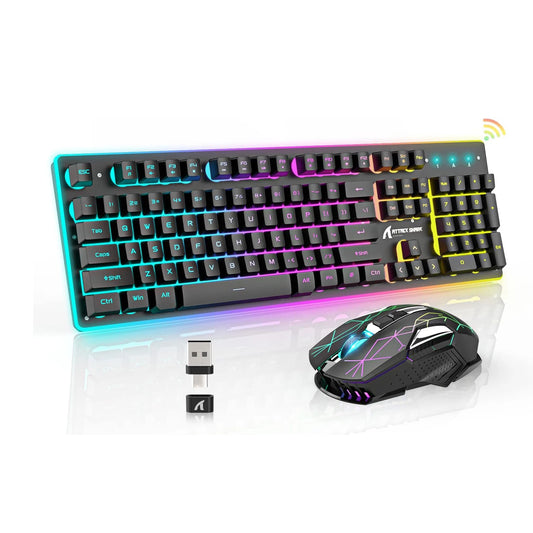 T3 Wireless Gaming Keyboard & Mouse Combo – Full-Size RGB Backlit, Rechargeable 4200mAh, USB-C Dual Receiver, Silent Mouse