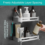 2-Pack Aluminium Tower Shower Caddy & Shelves Set with Hooks – Bathroom Storage Organizer