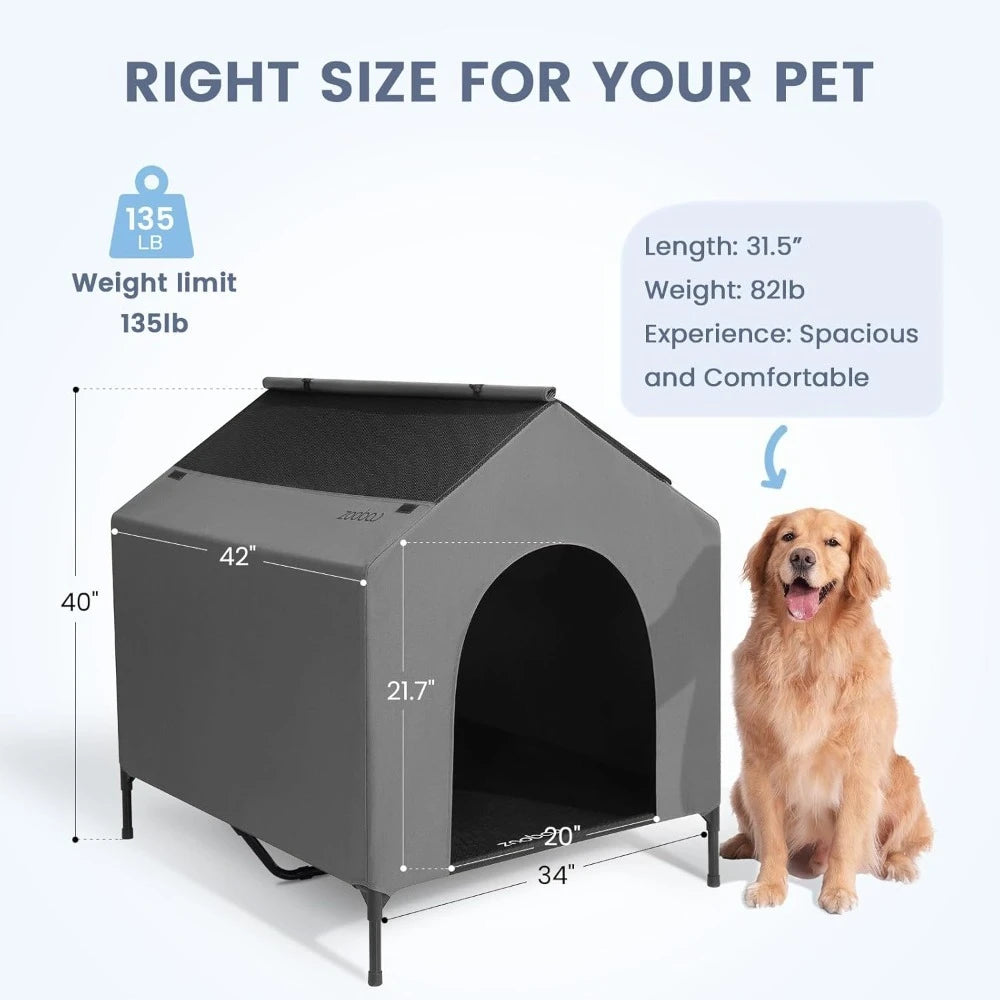 Outdoor Dog House for Large Breeds – Durable Shelter with 600D PVC Canopy & Elevated Textilene Bed