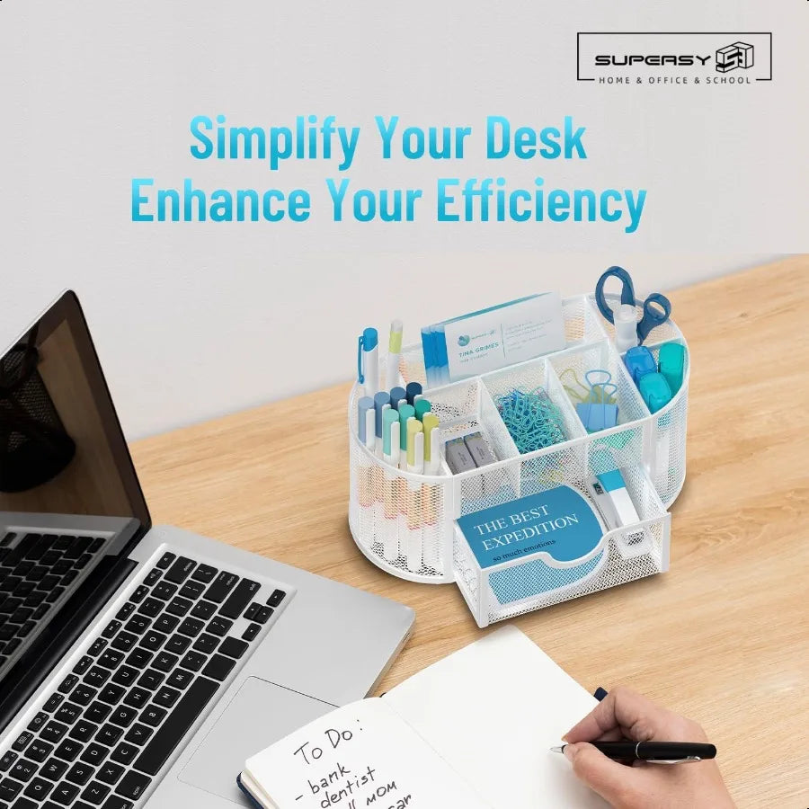 Sleek Mesh Desk Organizer – 9 Compartments Workstation Drawer & Pen-Holder Caddy