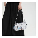 Women’s Heart-Shaped Herringbone & Newspaper-Print Crossbody Bag – Stylish Underarm & Shoulder Purse