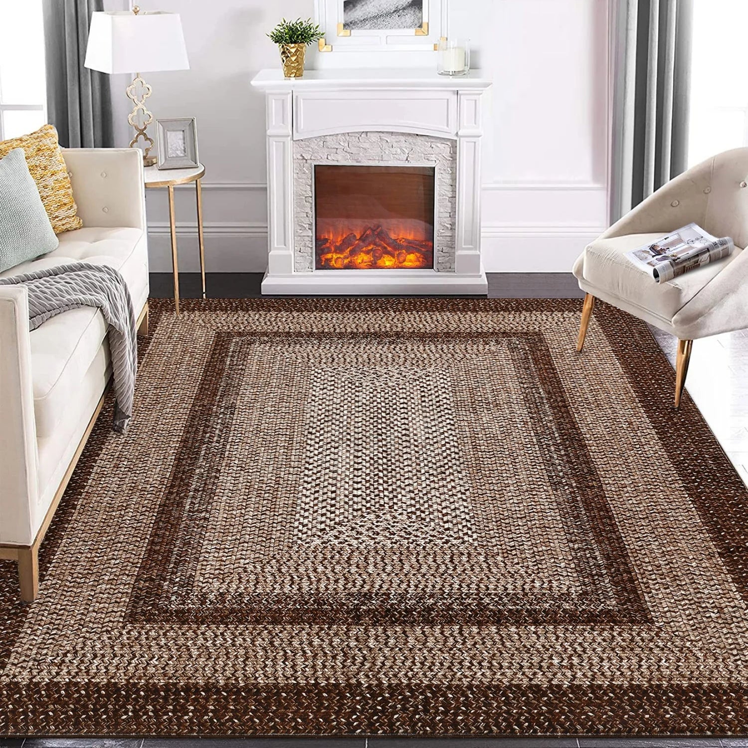 Washable Modern Braided Area Rug – Large Non-Slip Carpet for Living Room & Bedroom Floor Décor