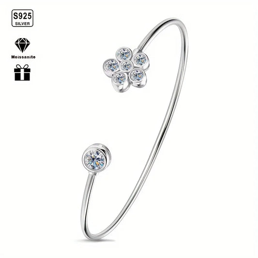 S925 Silver Bracelet with 1.1CT Moissanite – Elegant Small Flower Design for Men & Women 🌸💎