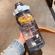 2 L Sports Straw Water Bottle – Large Capacity Jug with Time-Marker & Stickers, Portable for Fitness & Travel