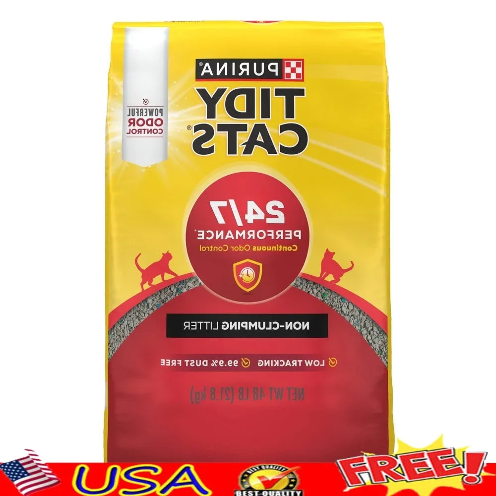 Heavy-Duty Non-Clumping Cat Litter – 24/7 Performance Multi-Cat Odor Control, Low Dust, Clean Linen Scent (48 lb Bag)