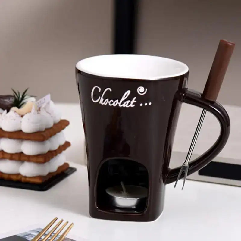 Ceramic Chocolate Fondue Mug Set 130 ml – Personal Melt Hot Pot Cup for Cheese, Butter & Desserts