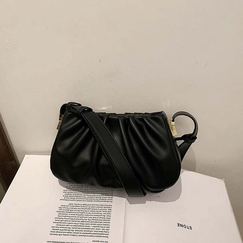 Women’s PU Leather Ruched Cloud Clutch – Small Messenger Shoulder Bag with Adjustable Strap, Fashion Crossbody Purse for Travel