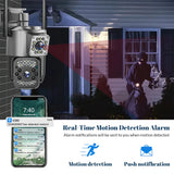 WiFi Waterproof Dual-Lens 4MP PTZ Security Camera – AI Human Detection, Color Night Vision & Dual-Screen Surveillance System (Outdoor)