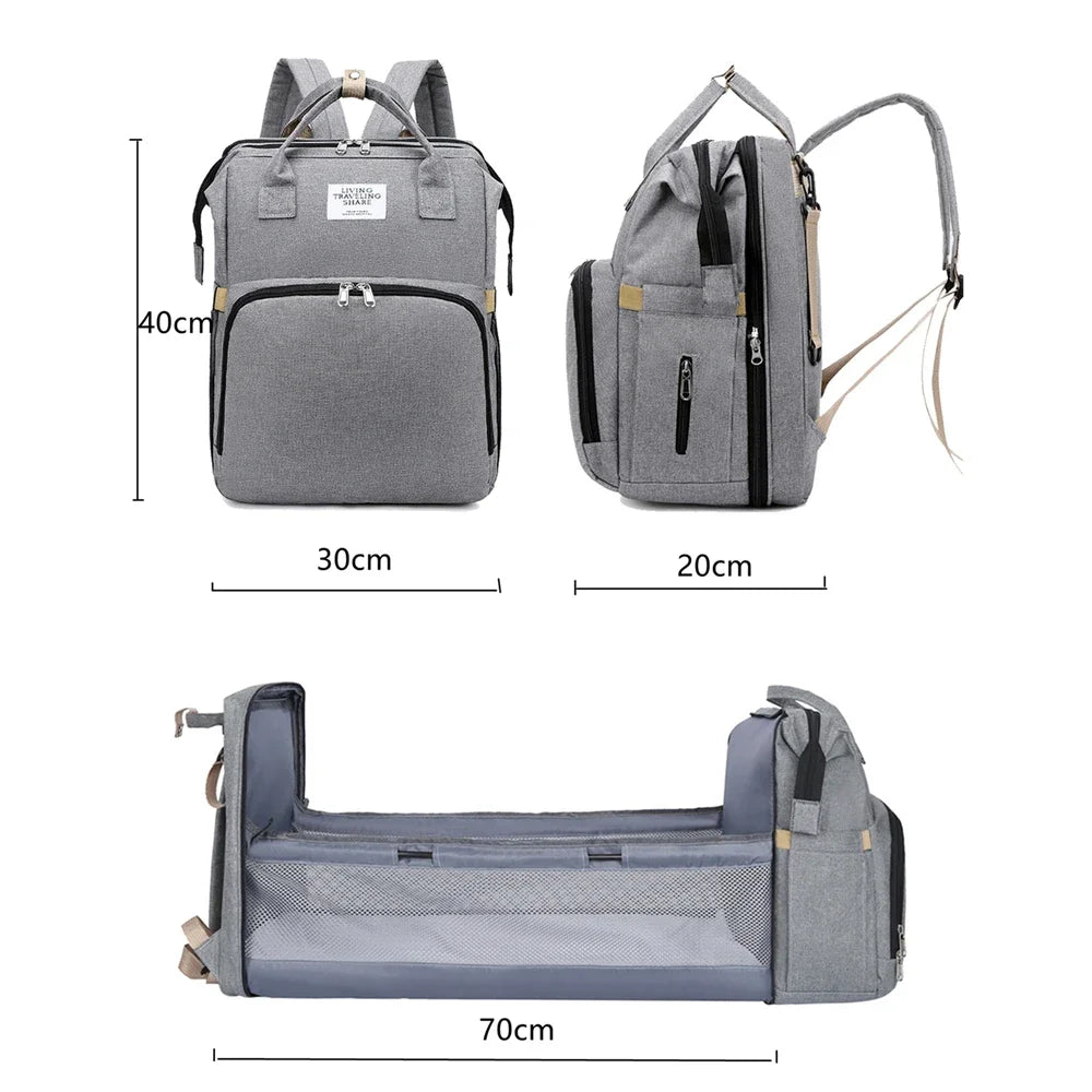 Foldable Bed Diaper Bag with Changing Station, Insulated Pocket & Large-Capacity Double-Shoulder Mommy Bag