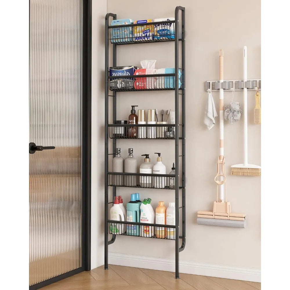 Behind-the-Door Narrow 5-Tier Bathroom Shelf – Space-Saving Slim Storage Unit