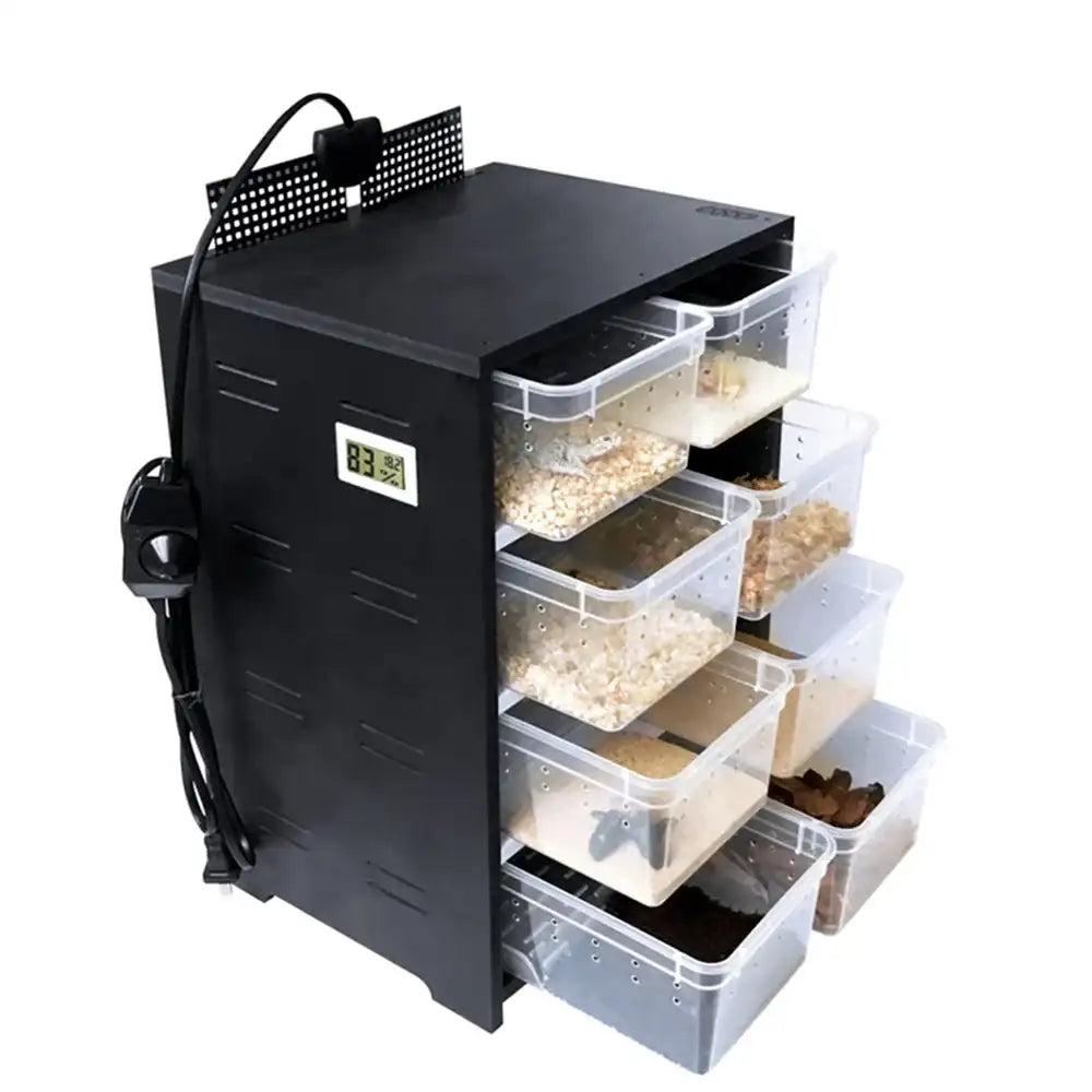 Multi-Layer Acrylic Reptile Breeding Cabinet – 8 Box Transparent Enclosure with Heating Pad & Hygrometer
