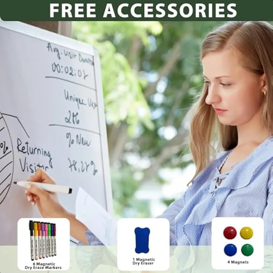 Double-Sided Dry Erase Whiteboard – 16" x 12" Hanging Board with Markers, Magnets & Eraser