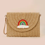 Women’s Raffia Straw Woven Bag – Handmade Summer Beach Shoulder & Crossbody Purse, Ladies’ Wrist Clutch & Handbag