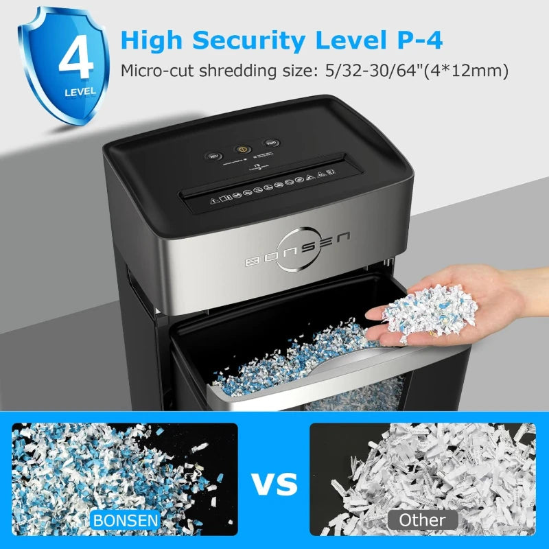 Bonsen P-4 Level 12-Sheet Micro-Cut Paper Shredder – Ultra-Quiet Home & Office Shredder with 40-Minute Runtime