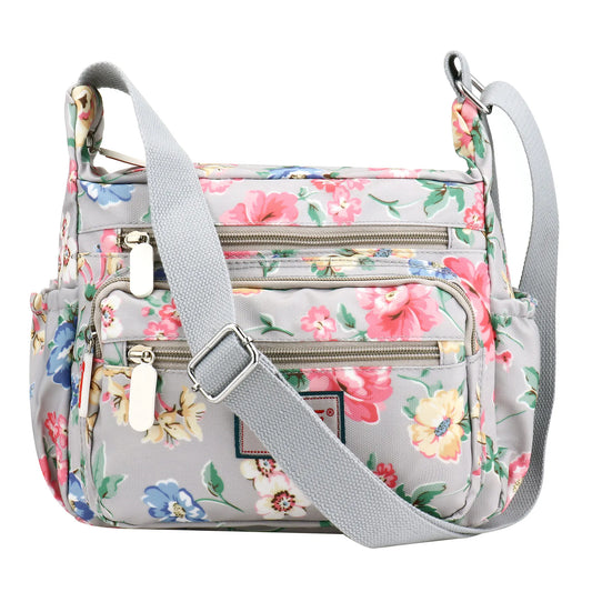 Women’s Multi-Pocket Floral Crossbody Bag – Waterproof Shoulder Messenger Handbag for Shopping & Daily Use