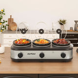 Triple Slow Cooker Buffet Server & Food Warmer – 3-Section Mini Pot with 3 Adjustable Temps & Glass Lids