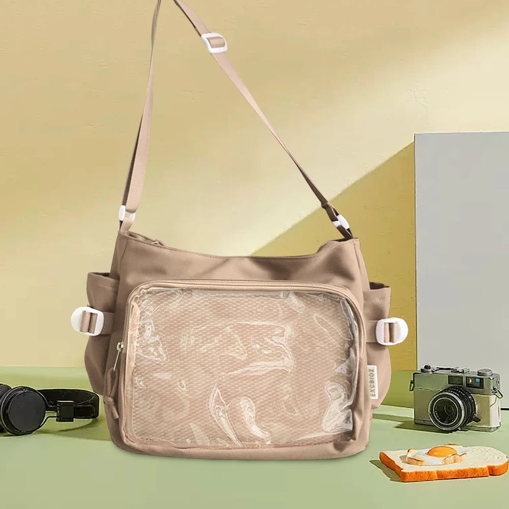 Women “ITA” Bag Japanese-Style Clear Window Shoulder Purse – Multi-Pocket Adjustable Strap Chic Hobo Bag