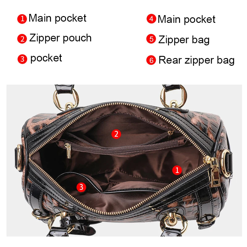 Luxury Leopard Print Cowhide Handbag for Women – Large Capacity Shoulder Bag