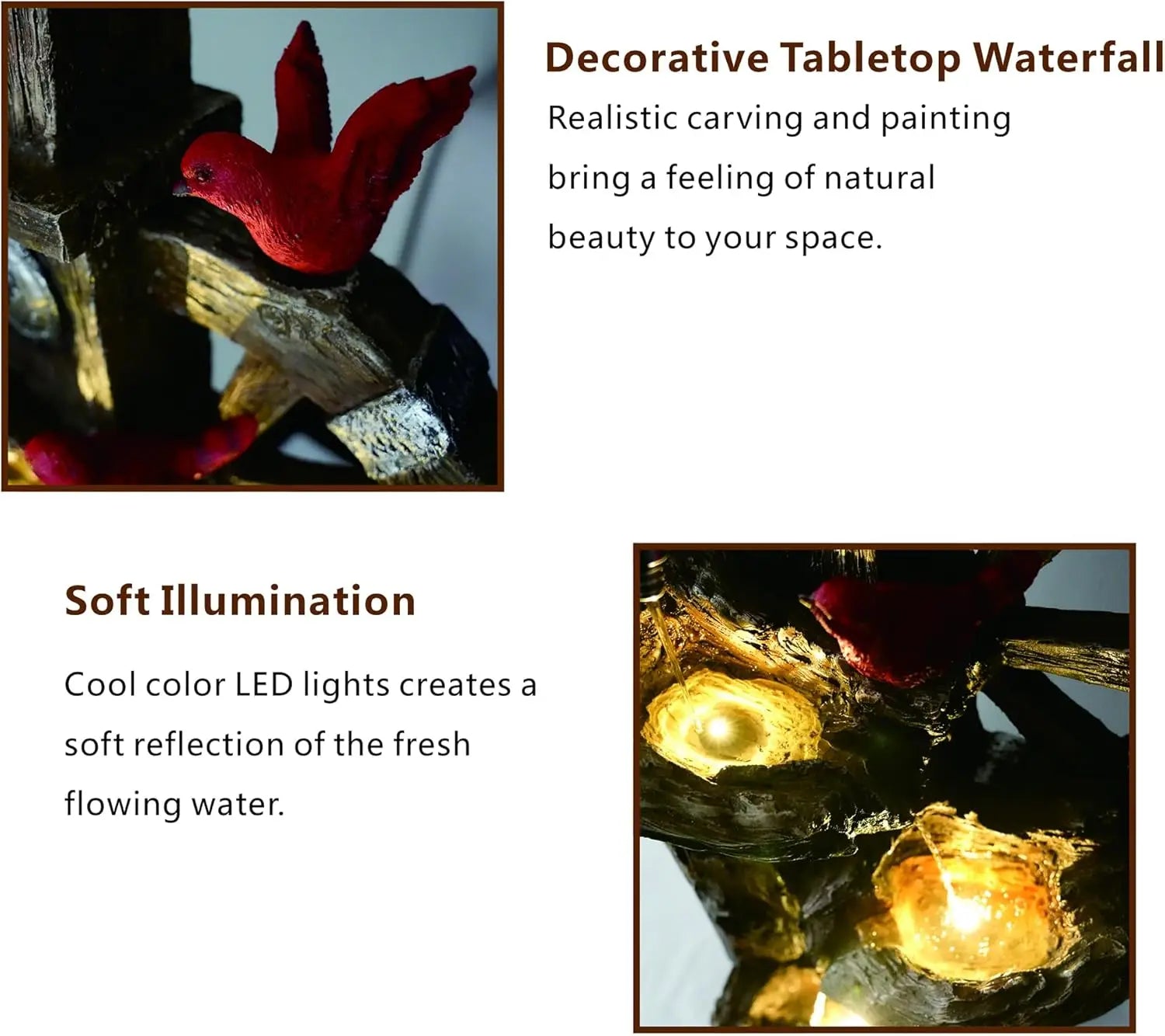 Decorative Garden Birdhouse Three-Tier Water Fountain – Outdoor LED Lighted Fountain with Water Wheel | Elegant Yard & Patio Décor