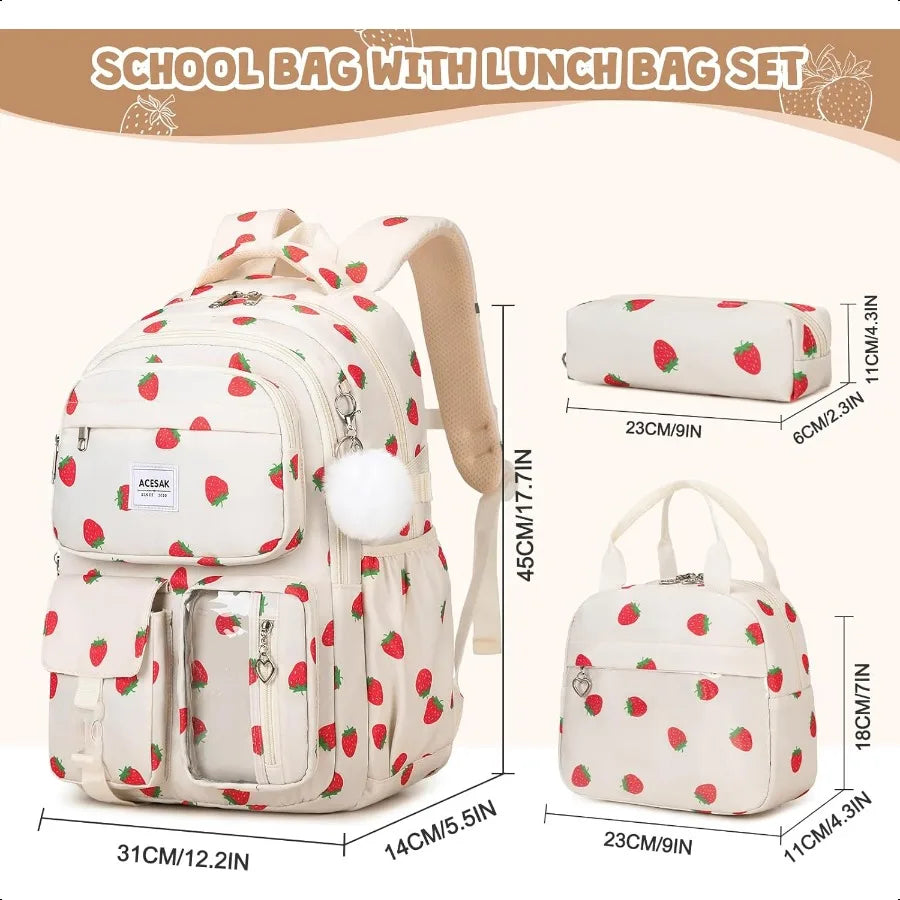 Backpack for Girls – School Backpack with Lunch Bag & Pencil Pouch, Teen Laptop Backpack for Women, Elementary to High School